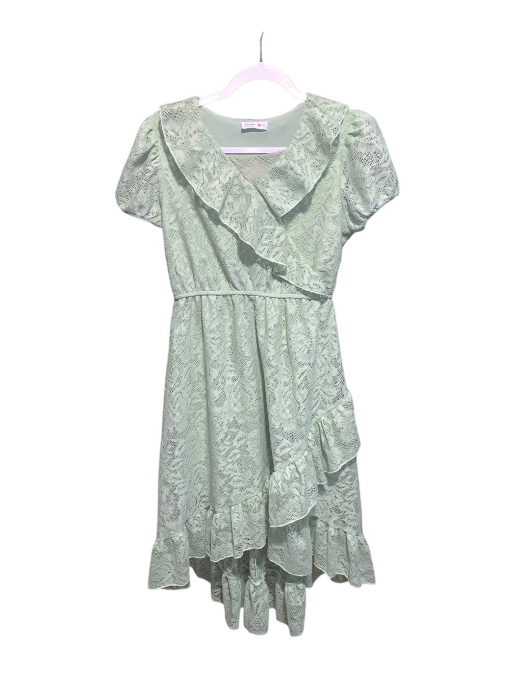 Beautees Sage Green Lace Ruffle Hi-Low Dress Girls 16